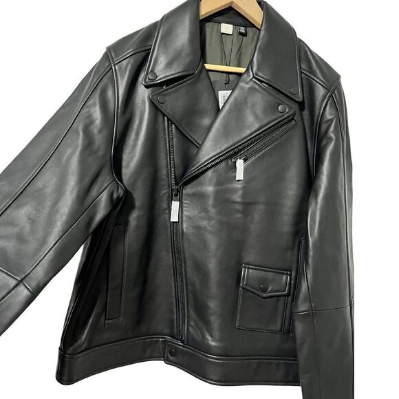 Ted Baker London Mens' Ovine Leather Biker Jacket Size L Black Biker Edgy NWT - Picture 3 of 16